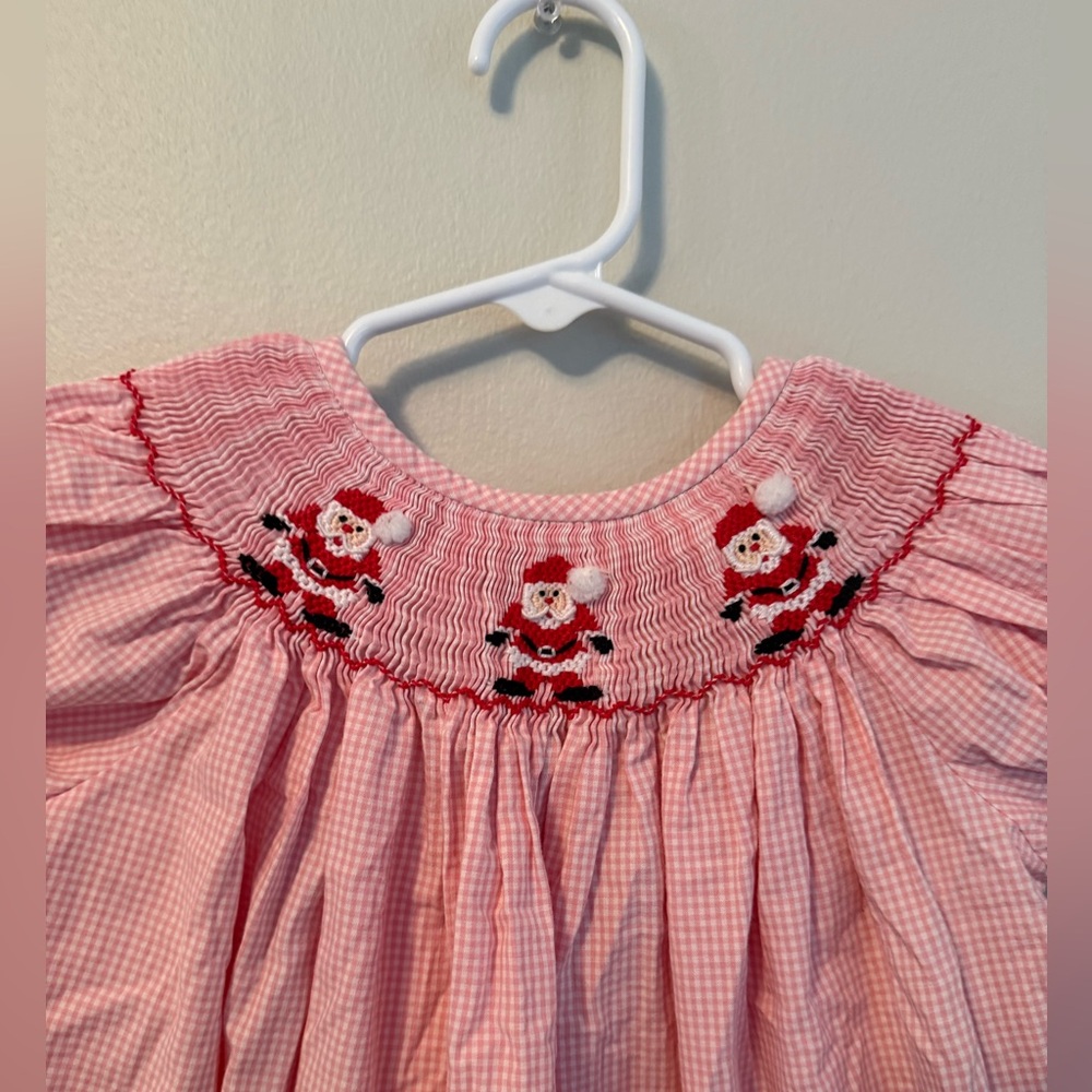 Classic Whimsy Pink Gingham Santa Smocked Dress - Picture 2 of 3